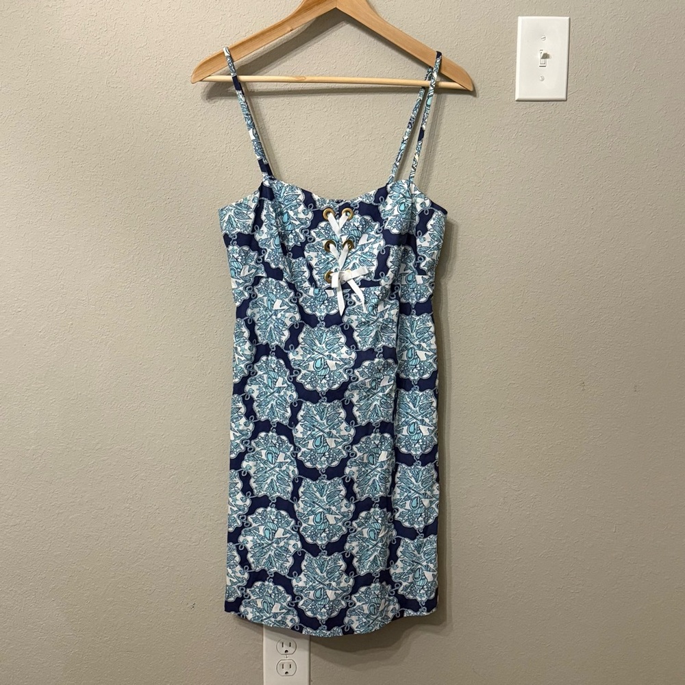 Lilly Pulitzer Rilee Hey Sailor Printed Lace Up Dress Blue Mermaid Nautical 10 - Picture 4 of 15